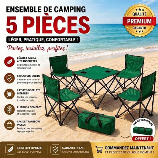Set Table + 4 Chaises de Plage Pliable