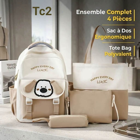 Set Scolaire Tc7 - Rose Kit 3 Pièces Kawaii Ours