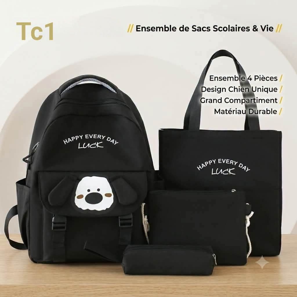 Set Scolaire Tc3 - Écru/Rose 4 Pièces Happy Every Day
