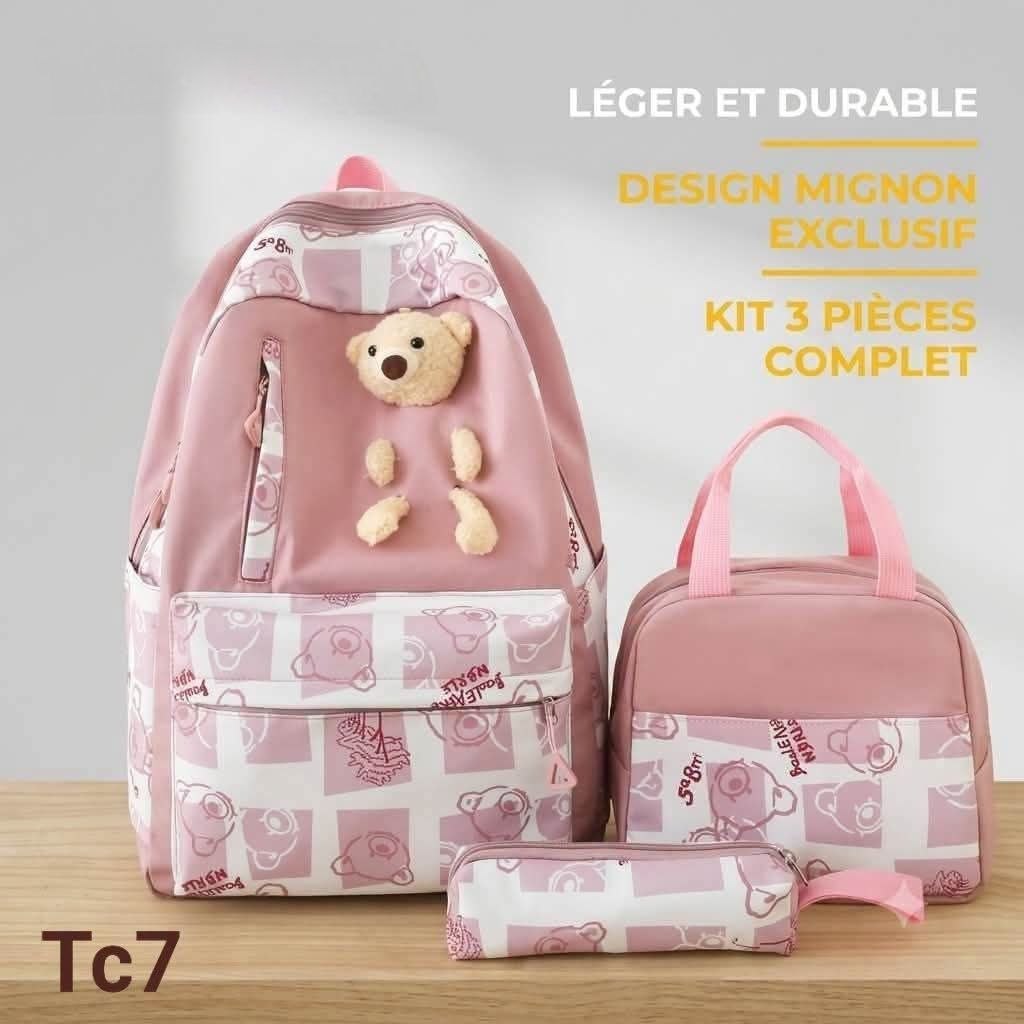 Set Scolaire Tc4 - Violet 3 Pièces Kawaii Ours