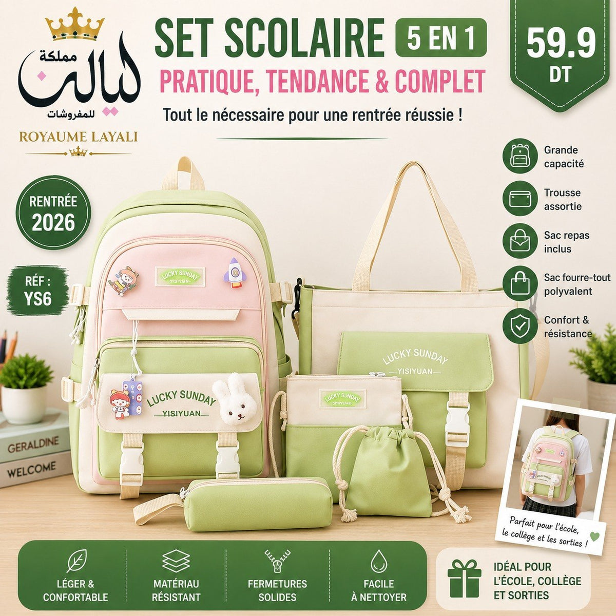 Ensemble Sac à Dos 5 Pièces Luckey Sunday