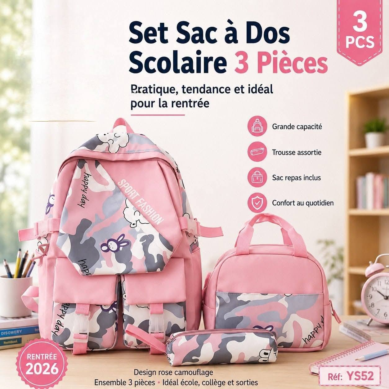 Set Sac à Dos Scolaire 3 Pièces – Sport Fashion