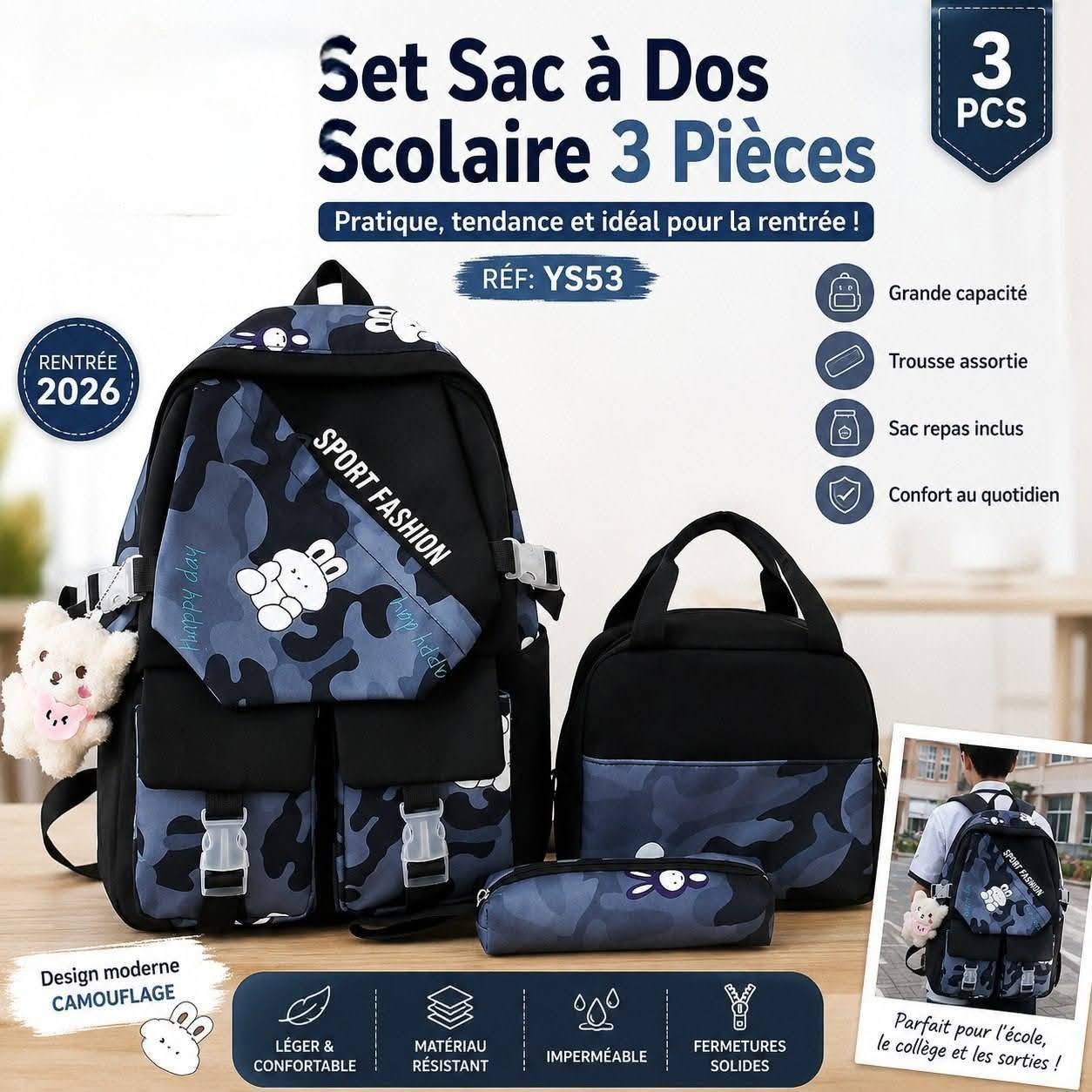 Set Sac à Dos Scolaire 3 Pièces – Sport Fashion