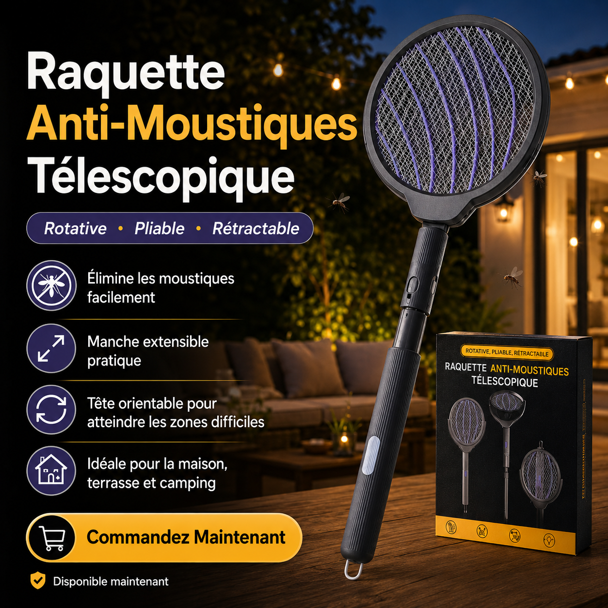 Raquette Anti-Moustiques Télescopique