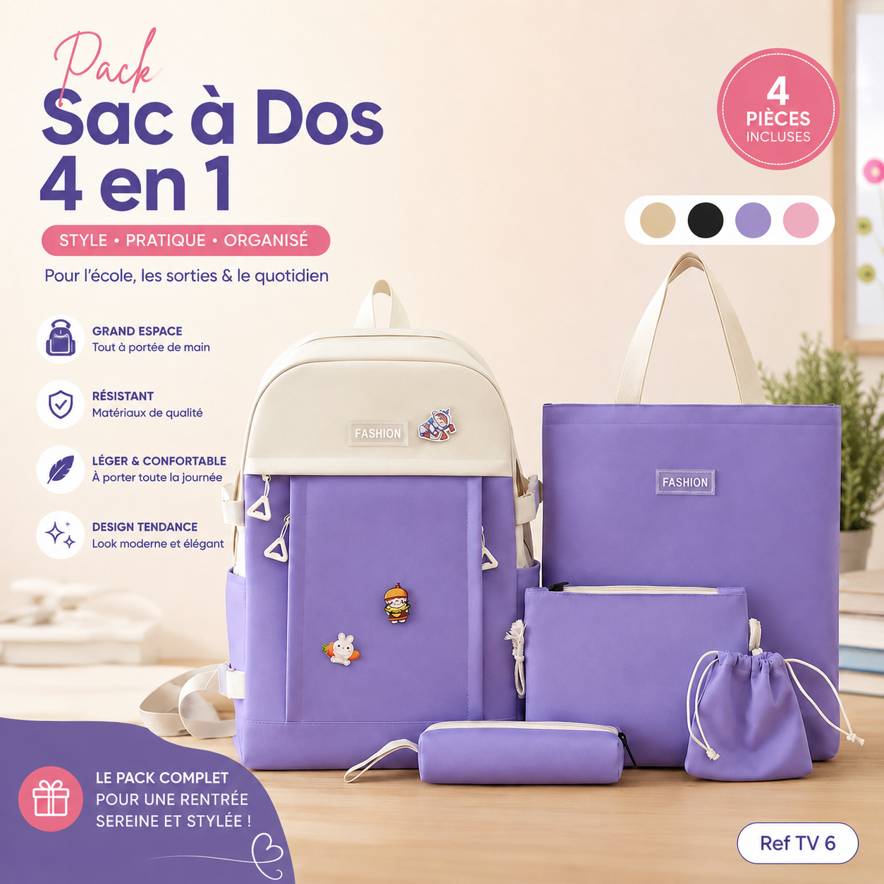 Set Scolaire TV5 - Noir 4 en 1