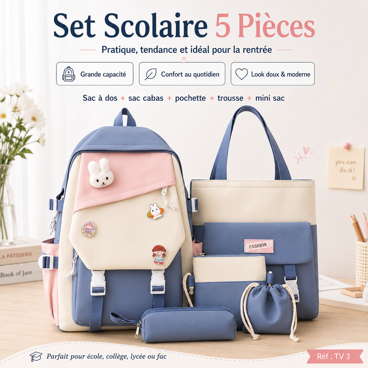 Sac Scolaire Ref 2 - Violet 4 en 1