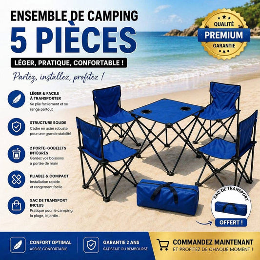 Set Table + 4 Chaises de Plage Pliable
